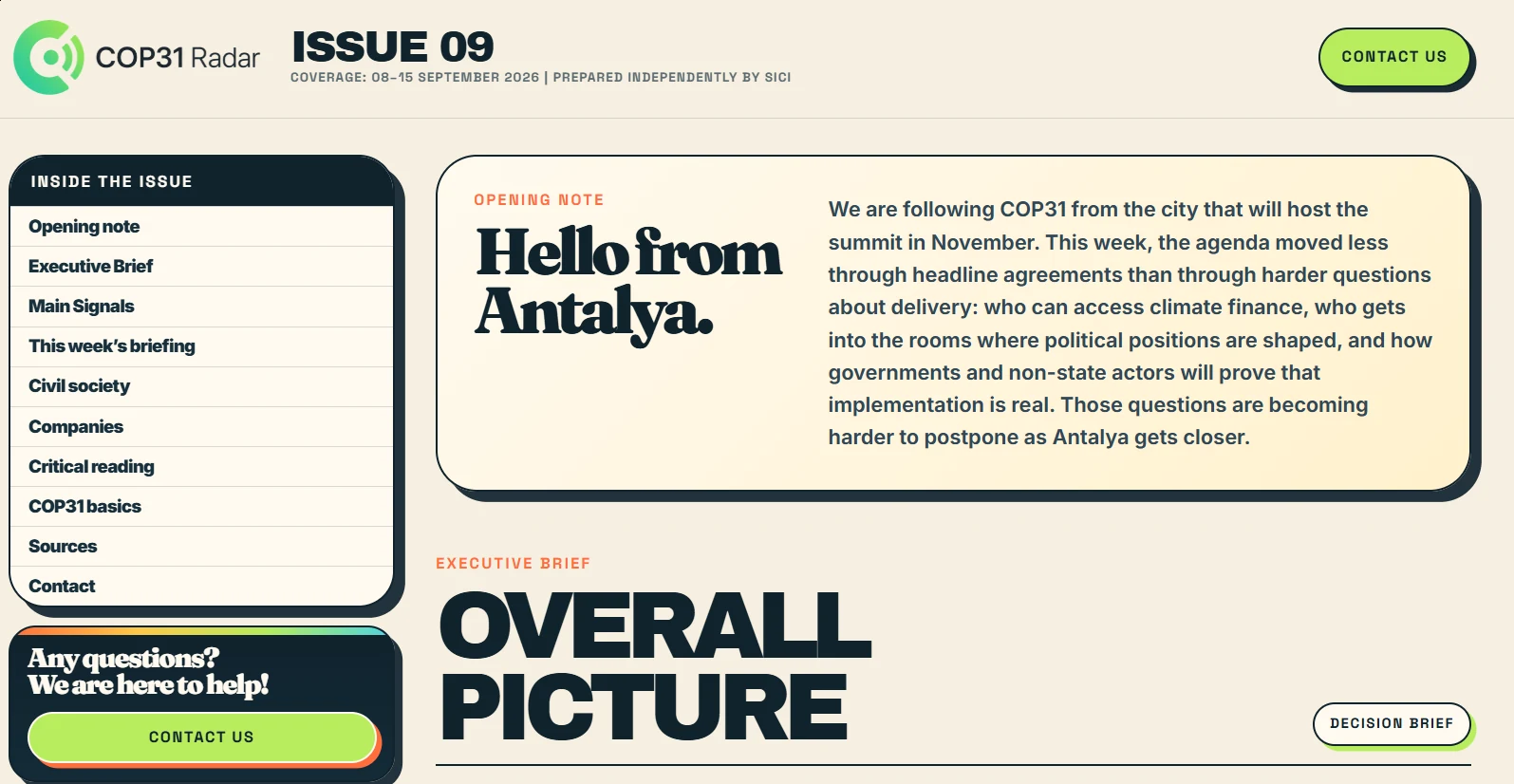 COP31Radar Issue 09 briefing interface